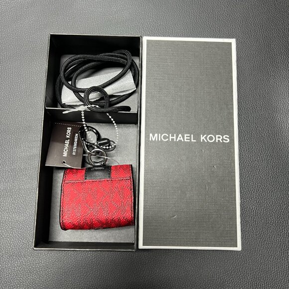 Michael Kors Women AirPod Earbud Case with Lanyard MK Gift Box in Red/Black New - Picture 3 of 4
